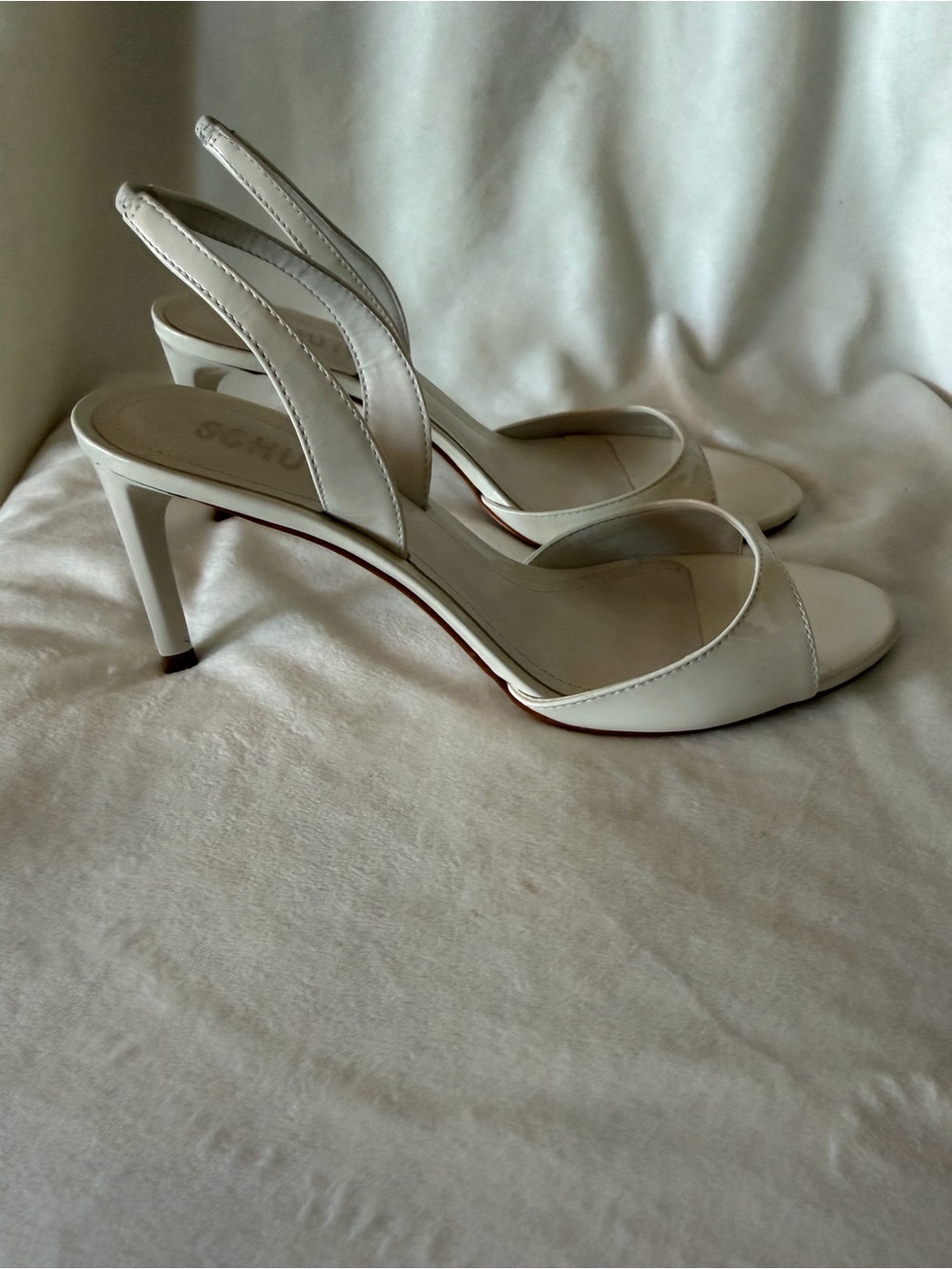 SCHUTZ White Patent Leather Slingback Heels